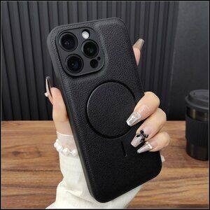 Black Leather Texture Magnetic Case